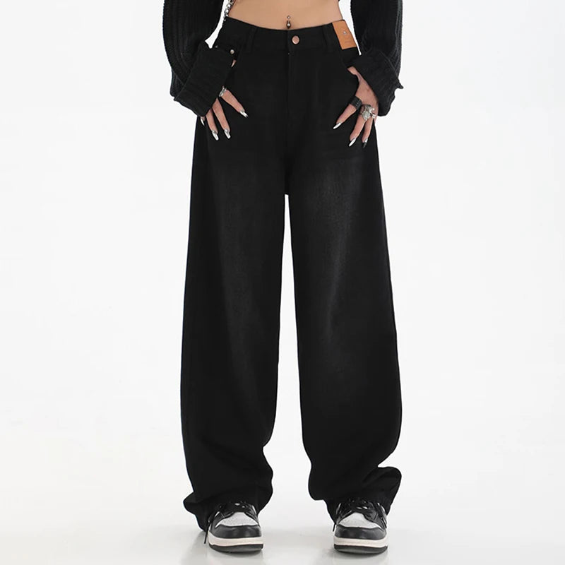 Female Retro Designer Straight Leg Jeans Women Fashion Comfortable Denim Trousers Lady Korean High Waist Baggy Daily Pants