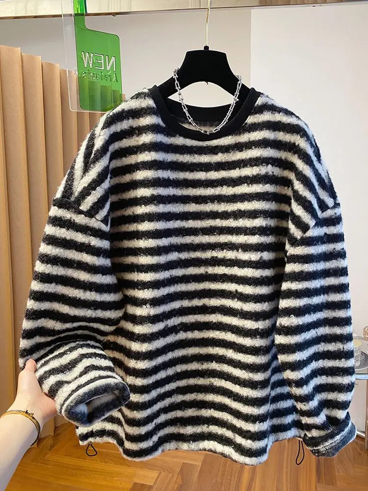 2025 New O-neck Sweater Soft Tops Women Loose Knitted Tops for Autumn and Winter Female Striped Long Sleeve Pullovers