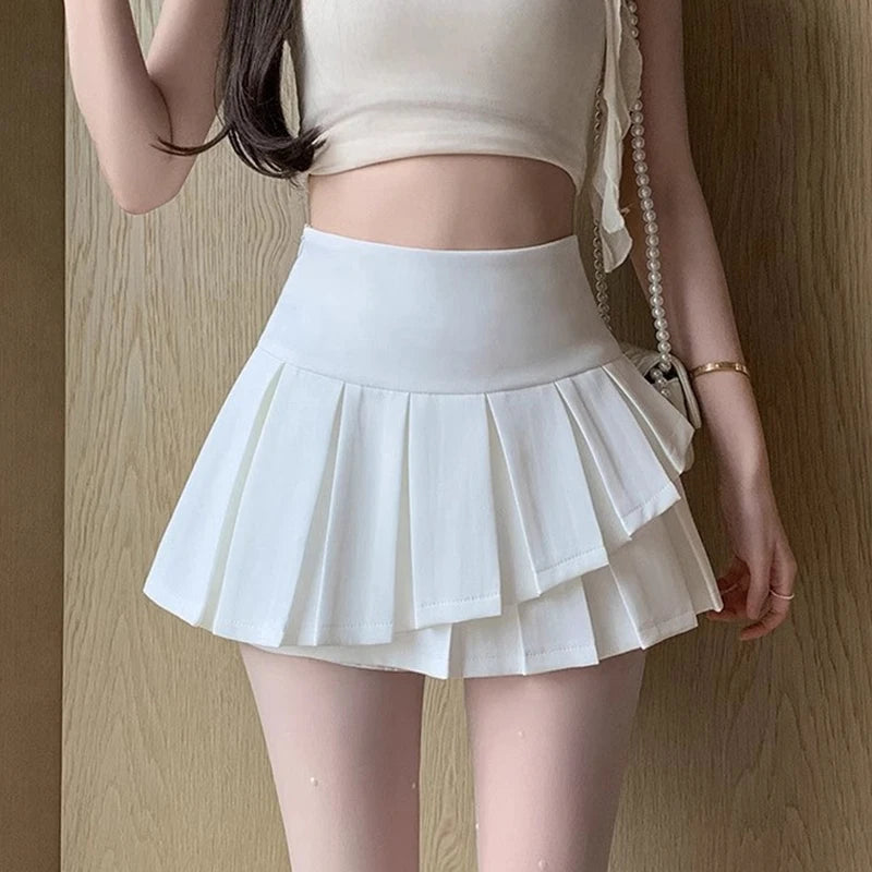 Irregular Pleated A Line Skirt Women Preppy Style High Waist Y2K Mini Skirts Woman Korean Girls Dancing Jk Skirts with Shorts