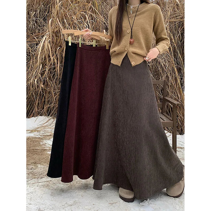 High Quality Trumpet Long Skirt Women Korean Fashion High Waisted A-line Maix Skirt Fall Winter Elegant Black Streetwear Faldas