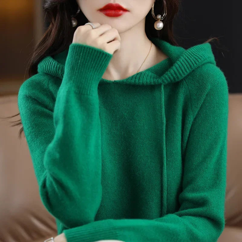 Women Pullover Sweaters Hooded Jumper Korean Loose Solid Long Sleeve Casual Autumn Winter Thick Warm Knitted Sweaters