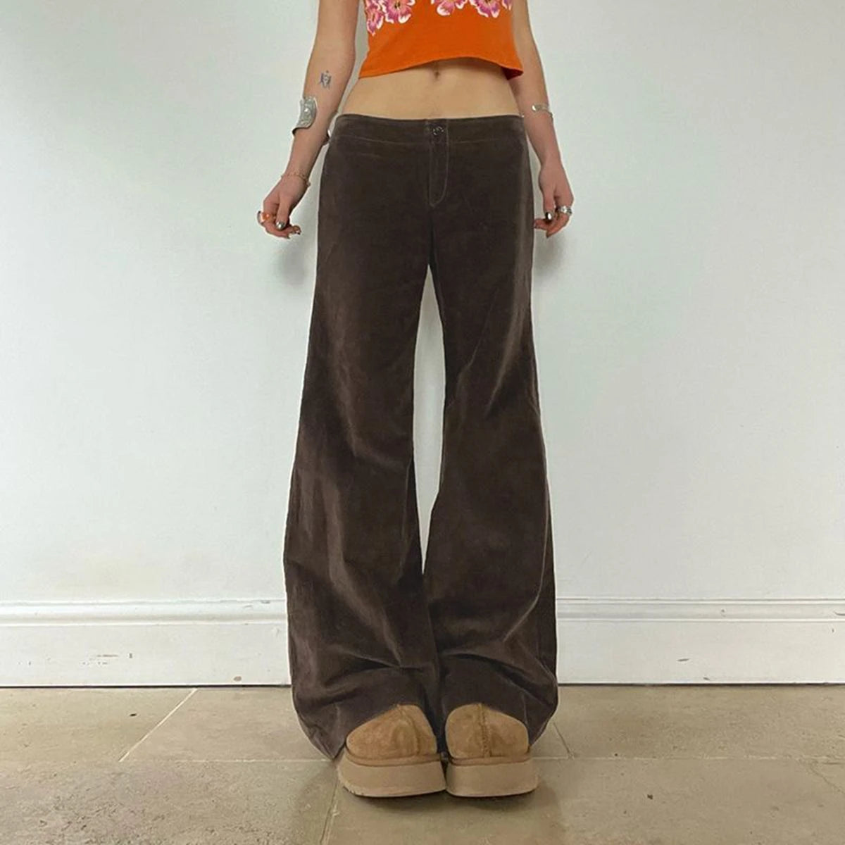 Women Brown Baggy Cargo Pants Vintage Harajuku Y2k Aesthetic Oversize Parachute Pants High Waist Wide Trousers 2000s Clothes