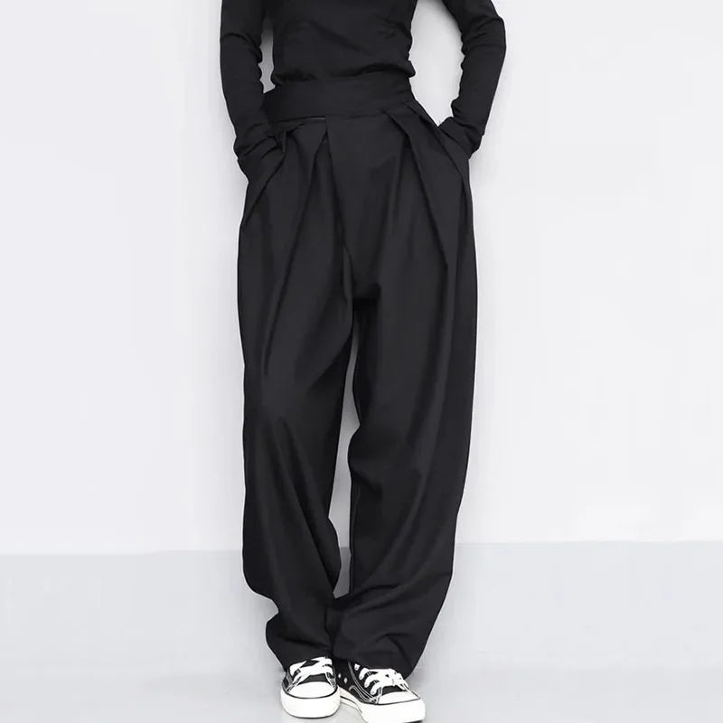 Lucyever Casual High Waist Suit Pants Women Loose Floor-Length Oversized Wide Leg Trousers Female Korean Straight Black Pants