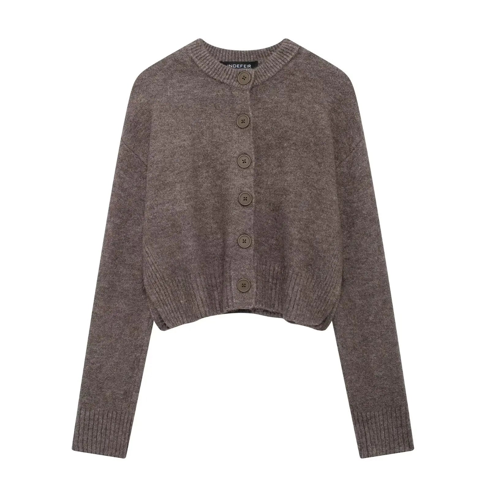 Women's Short Cardigan Autumn And Winter Round Neck Solid Color Stretch Round Neck Elegant Sweater Women Fashionable Casual Top