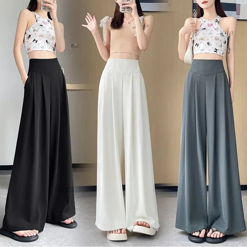 2025 Summer Women Korean Solid Daily Pants Female Concise High Waisted Suit Trousers Lady Fashion Basic Loose Slimming Slacks