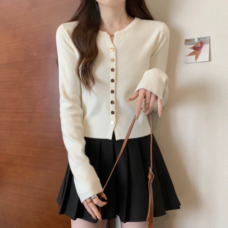 Long-sleeved Base Knitted Women's Spring and Autumn New Fashionable Slim Fit Short Short Top