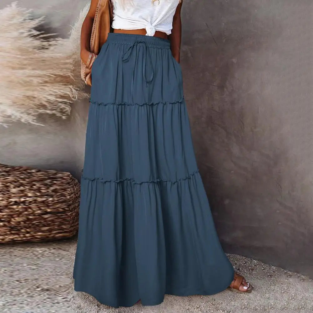 90s Vintage Ruffle Pleated Skirts Maxi Shirt Vintage Pleated Holiday A-Line Boho High Waist Long Skirts Layered Panel Maxi Skirt