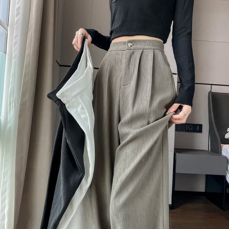 2025 New Spring Summer Vintage Wide Leg Trousers for Women Solid High Waist Korean Casual Loose Full Length Pants Female