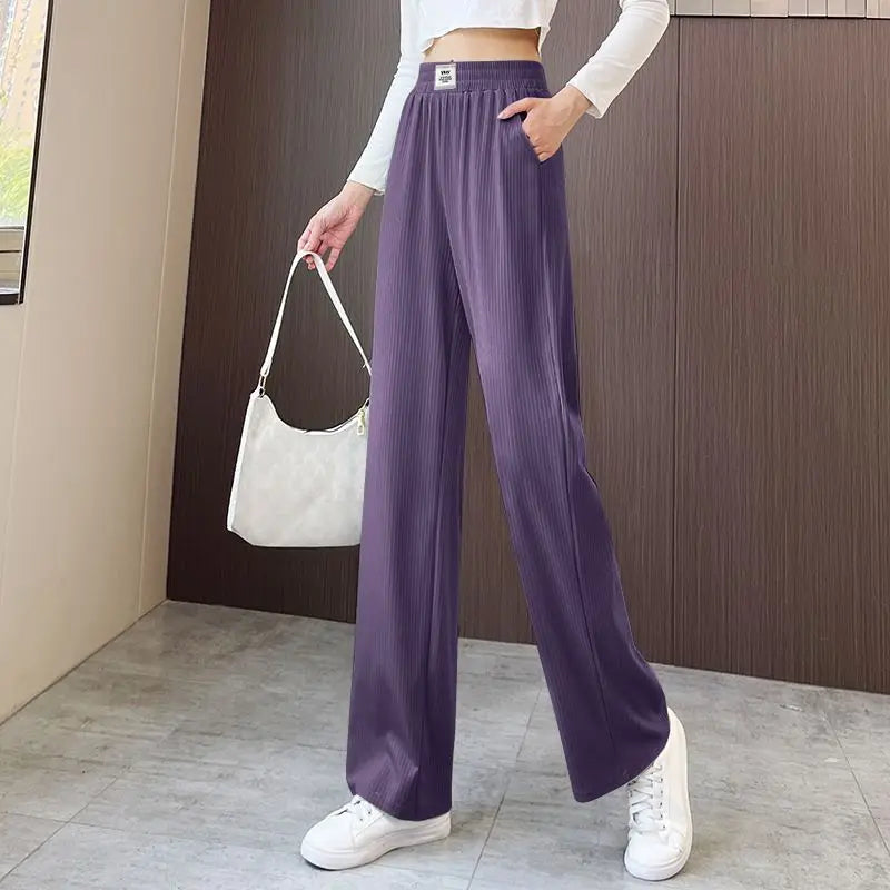 Women's Summer Thin Fashion Simplicity Solid Color High Waist Wide Leg Pants Women Clothes All-match Casual Loose Trousers