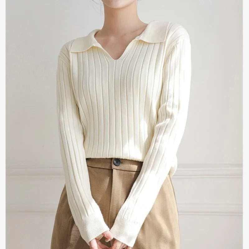 Long Sleeve Knitted Shirt Women Pullover Sweater Tops Spring Autumn Female V-neck Elastic Skinny Knit Bottoming Shirts Knitwear