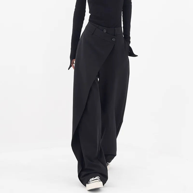 Women Irregular Suits Pants 2024 Fashion Loose Commuter Asymmetrical Splicing Design Aesthetic Double Layer Wide Leg Trousers